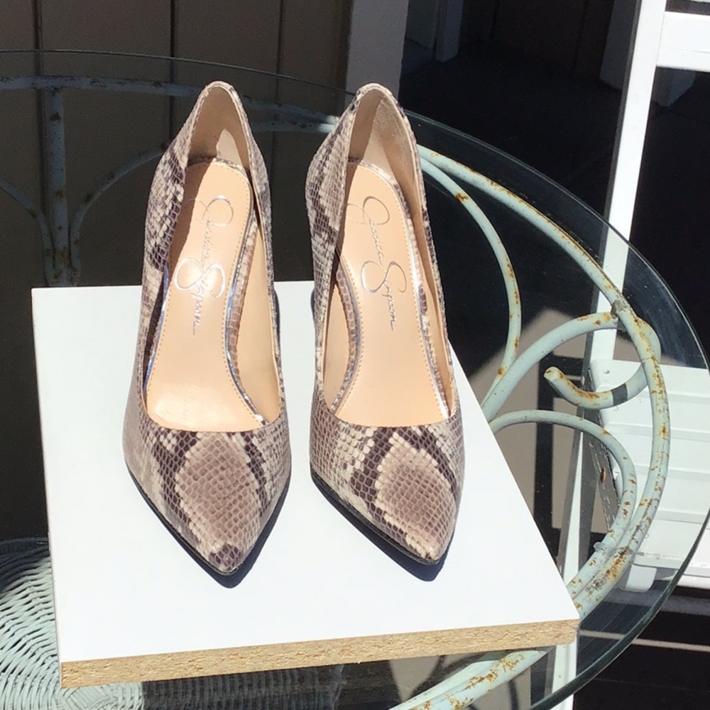 Never worn!  Jessica Simpson Snake Patterned Heels. Size 7